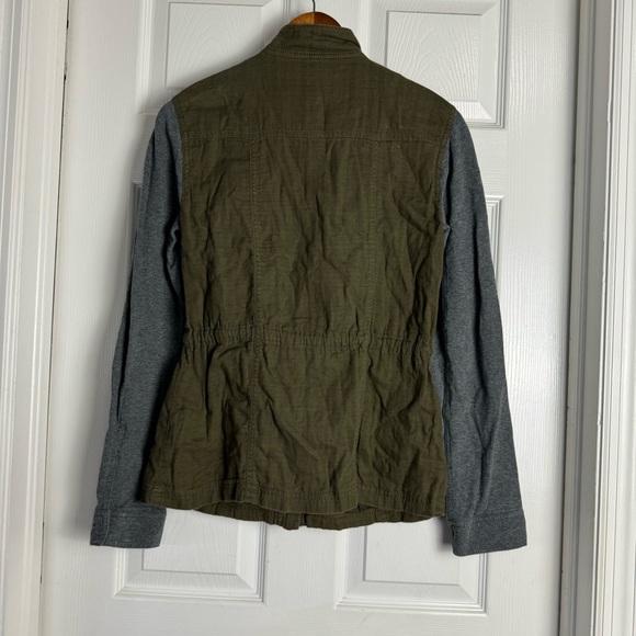 Caslon Zip Up Utility Jacket with Mixed Media Knit Sleeves Gray Green - Picture 6 of 7